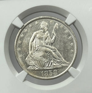 1858-O 50c Seated Liberty Arrows NGC AU53 SS Republic Shipwreck Incredible Coin