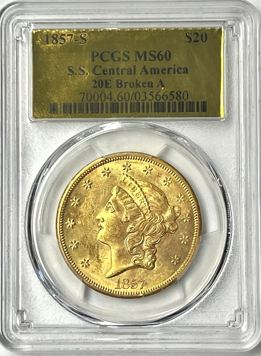 1857-S $20 Liberty Gold Double Eagle PCGS MS60 SS Central America