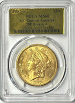 1857-S $20 Liberty Gold Double Eagle PCGS MS60 SS Central America Shipwreck PQ!