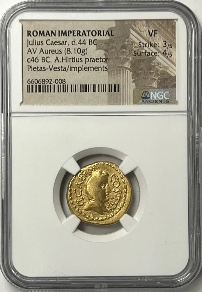Roman Imperatorial Julius Caesar 46BC Gold Aureus NGC VF #1 Of Twelve Caesar’s