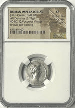 Julius Caesar 40 BC Silver Denarius NGC XF Fine Style Rare IDES OF MARCH REVERSE