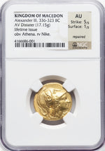 336-323 BC Alexander The Great Gold Distater NGC AU Lifetime Very Very Rare