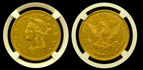 1841-O $10 Liberty NGC AU50