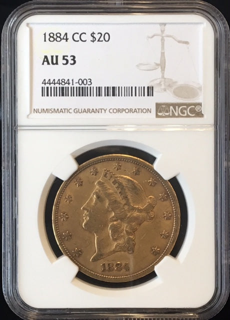 1884-CC $20 Liberty NGC AU53 Carson City Gold