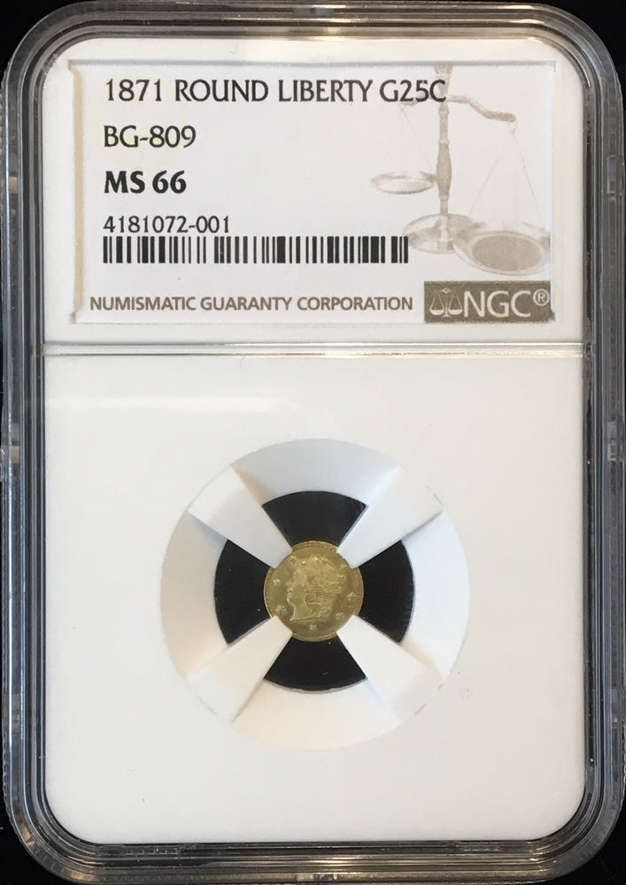 1871 California Fractional Gold BG-809 25c NGC MS 66