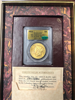 1856-S $20 Liberty PCGS AU58 CAC S.S. Central America