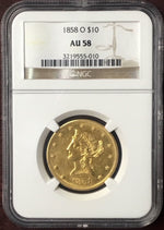 1858-O $10 Liberty NGC AU58 New Orleans Gold Eagle