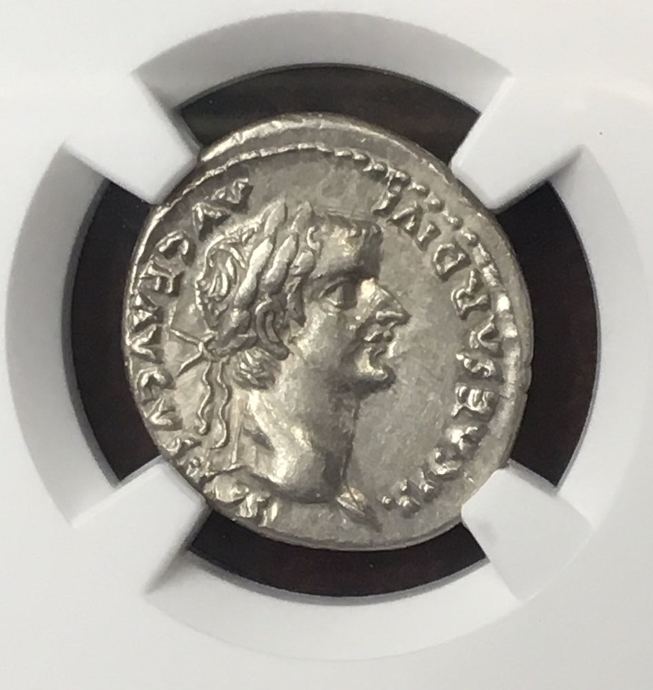 Twelve Caesars Tiberius Silver Denarius NGC CHAU 5x4