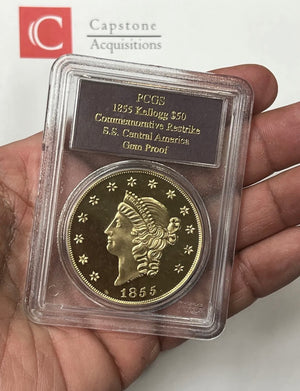 1855 Kellogg $50 Commemorative Restrike S.S. Central America PCGS GEM Proof Gold