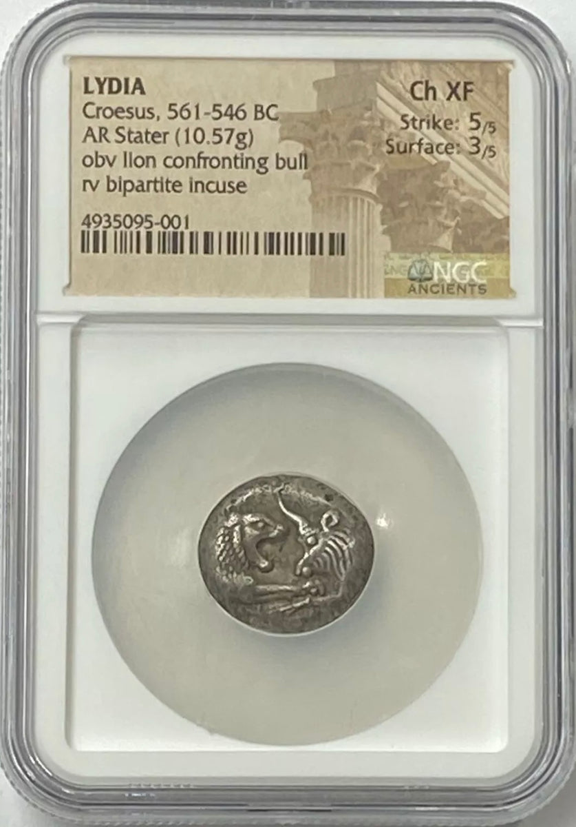 Lydia Croesus 561-546 BC Silver Stater NGC CHXF Lion & Bull 1st