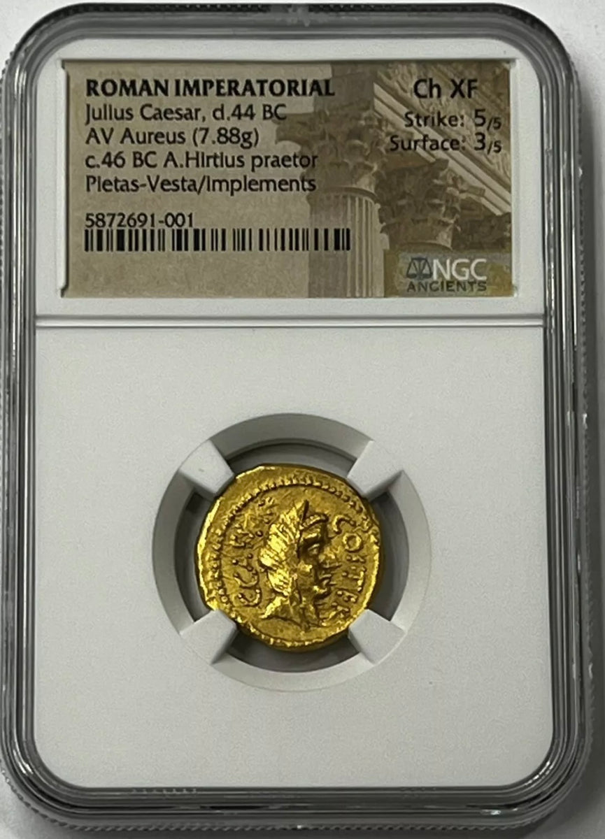 Rare Julius Caesar 46 BC Gold Aureus NGC CHXF Lifetime Issue A