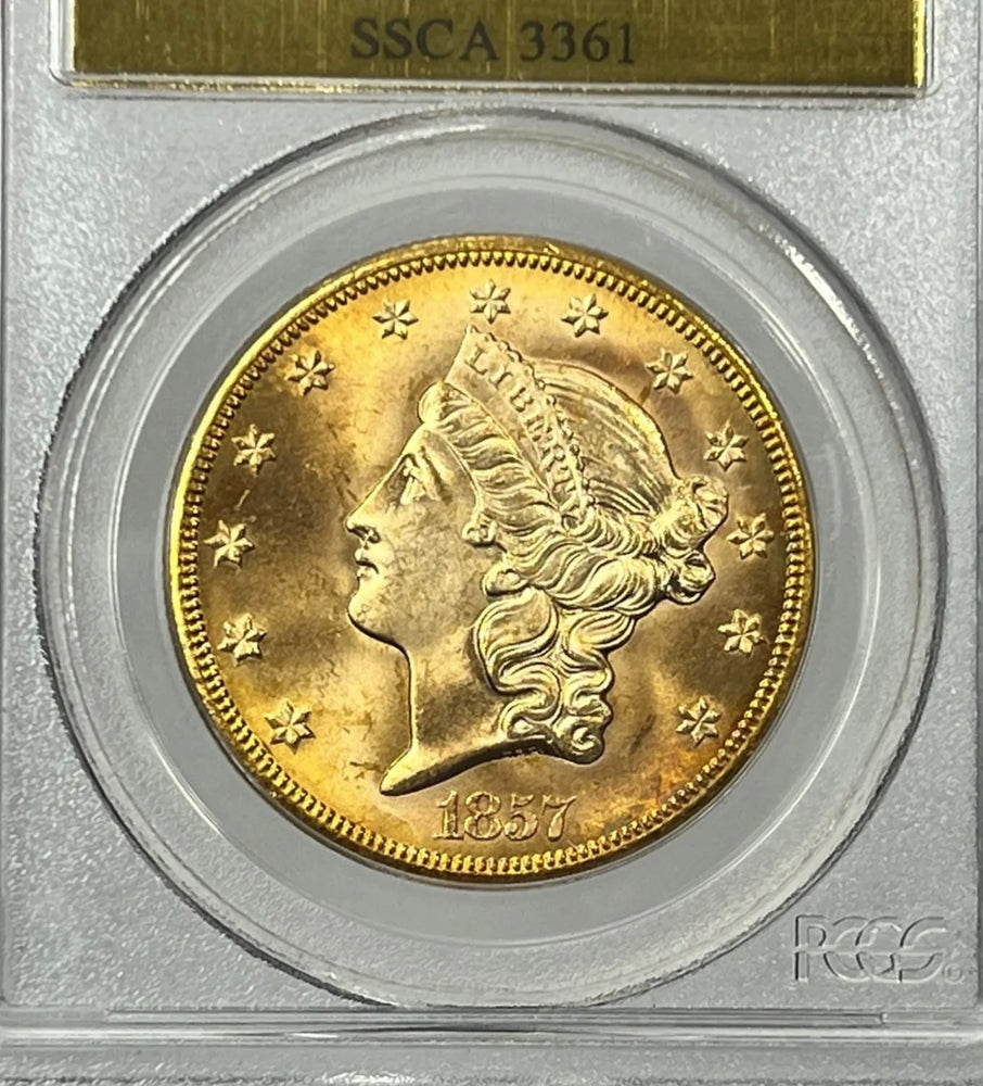 1857-S $20 Liberty Gold Double Eagle PCGS MS64 SS Central America Shipwreck obverse