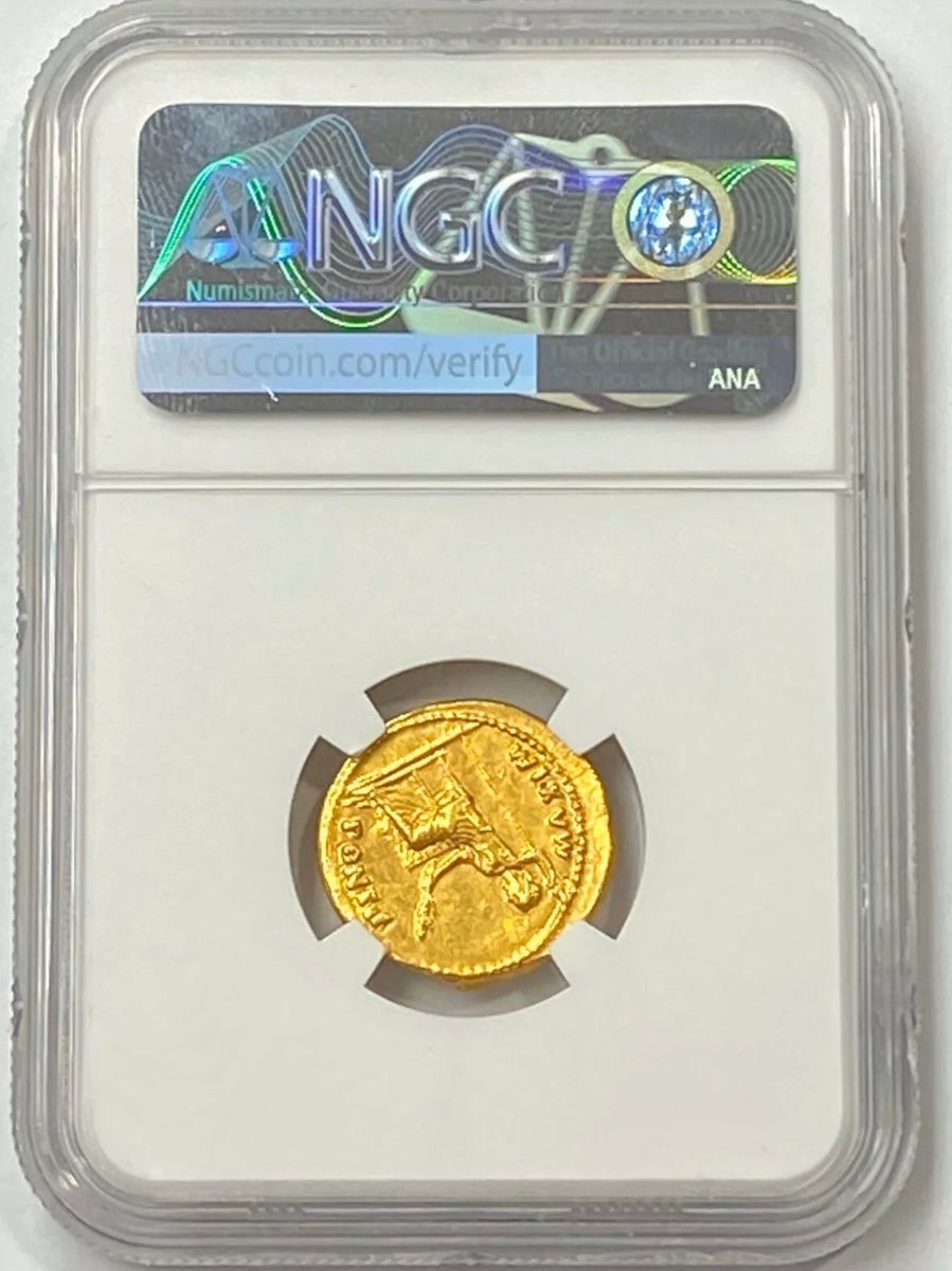 Roman Empire Tiberius AD 14-37 Gold Aureus NGC AU Tribute Penny In