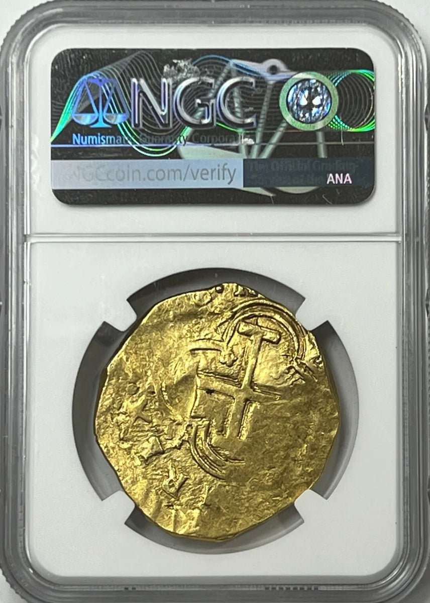 1666-1699 Spain Charles II Gold Cob 8 Escudos NGC AU55