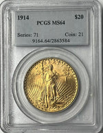 1914-P $20 Saint Gaudens Pre-33 Gold Double Eagle PCGS MS64 Small Mintage