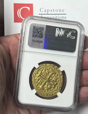 1717 Peru Philip V Gold  8 Escudos NGC AU Details SUPER RARE DATE ONLY 9 KNOWN