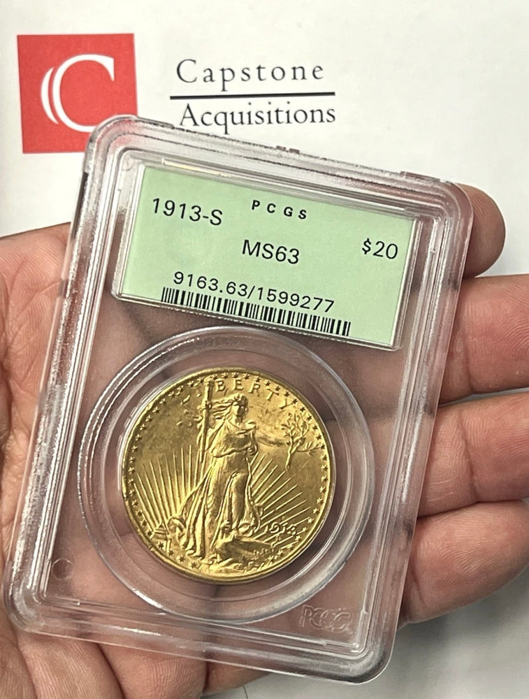 1913-S $20 Saint Gaudens Gold Double Eagle PCGS MS63 Old Green Holder