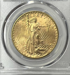 1909-S $20 Saint Gaudens Gold Double Eagle Pre-1933 PCGS MS64+ Fresh New Holder