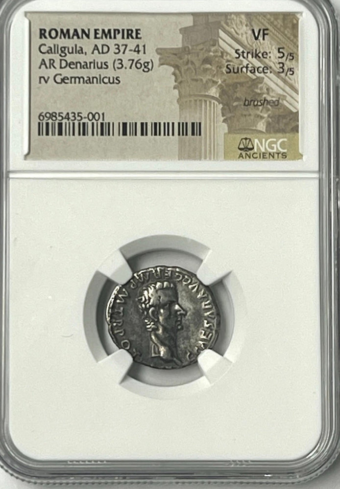 Roman Empire Caligula AD 31-41 Silver Denarius NGC Very Fine Twelve Caesar’s