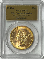 1857-S $20 Liberty Gold PCGS MS66 SS Central America Shipwreck NICE NEW PURCHASE
