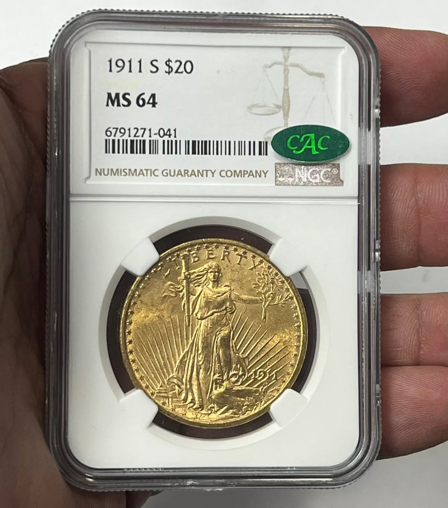 1911-S $20 Saint Gaudens Gold Double Eagle NGC MS64 CAC