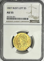 1807 $5 Capped Liberty Half Eagle NGC AU55 First Year Design Mintage- 51,605 PQ!