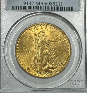 1908-P $20 Saint Gaudens Gold Double Eagle With Motto PCGS MS64 156,258 Minted