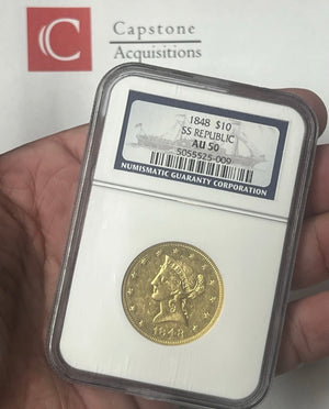 1848-P $10 Liberty Gold Eagle  NGC AU50 Rare SS Republic Shipwreck 1857-S