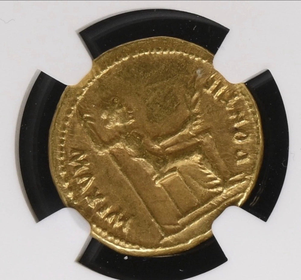 Tiberius AD 14-37 Gold Aureus NGC XF Tribute Penny In Gold Twelve