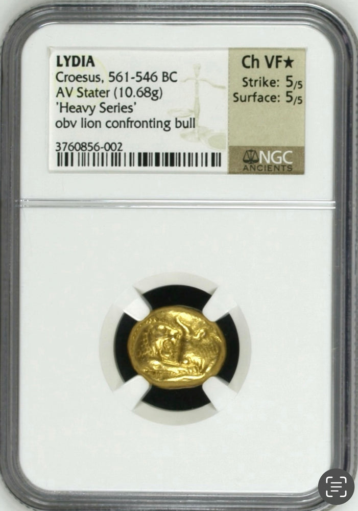 Lydia Croesus Gold “Heavy Stater” NGC CHVF* Lion & Bull