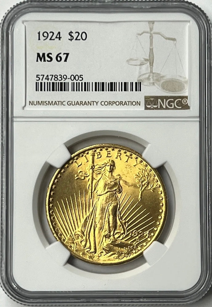 1924-P $20 Saint Gaudens Gold Double Eagle NGC MS67 One Of The Finest