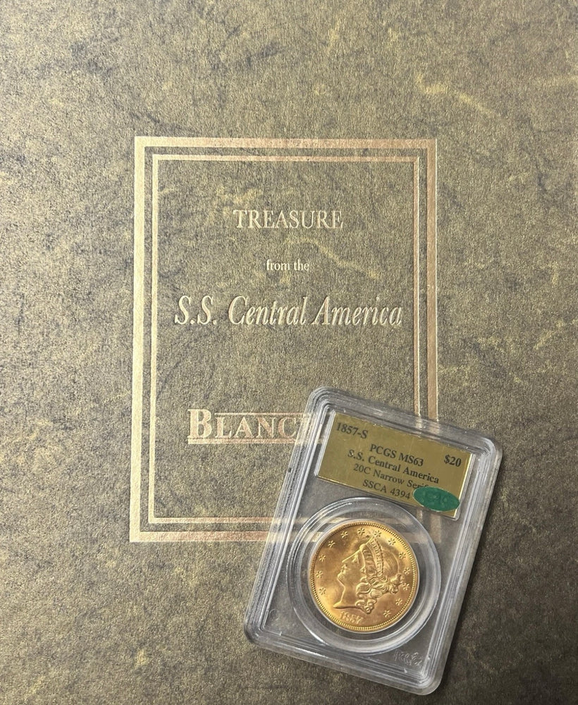 1857-S $20 Liberty Gold PCGS MS63 CAC SS Central America Shipwreck NEW LISTING