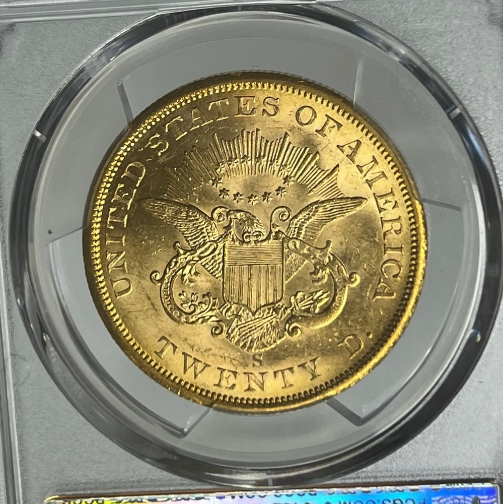 1857-S $20 Liberty Gold PCGS MS61 SS Central America Shipwreck Rare 20G Variety