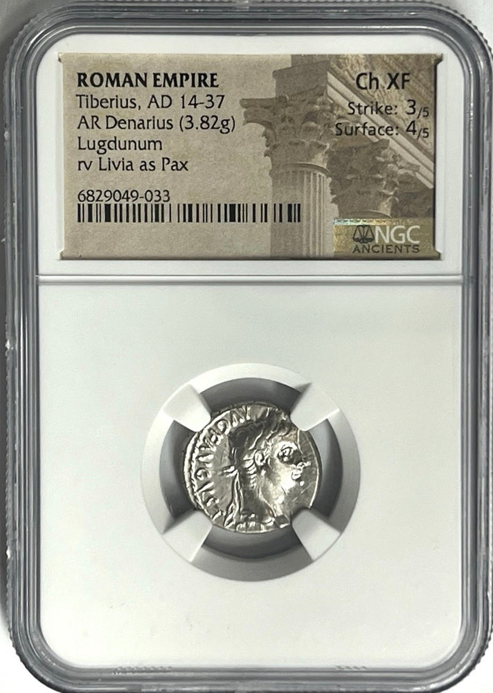 Tiberius AD14-37 Silver Denarius NGC CHXF - Twelve Caesar’s
