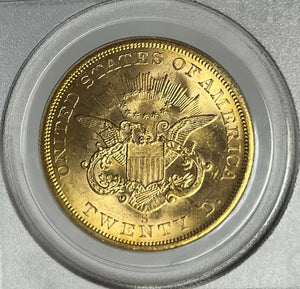 1857-S $20 Liberty Gold PCGS MS63 SS Central America Shipwreck #0479 COA