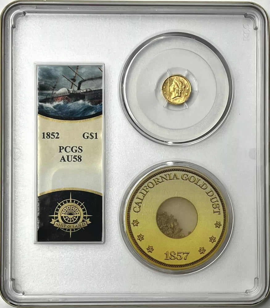 1852-P Liberty Gold $1 PCGS AU58 SS Central America Shipwreck #2 1857-S Must Buy