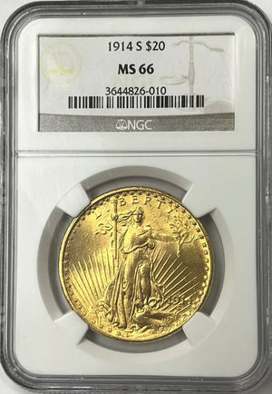 1914-S $20 Saint Gaudens Pre-33 Gold Double Eagle NGC MS66 Fresh to the market