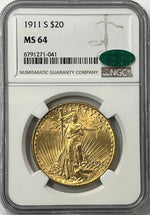 1911-S $20 Saint Gaudens Gold Double Eagle NGC MS64 CAC