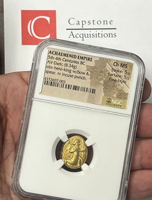 Achaemenid Empire 420-375 BC Gold Daric NGC CHMS Fine Style One Of The FINEST