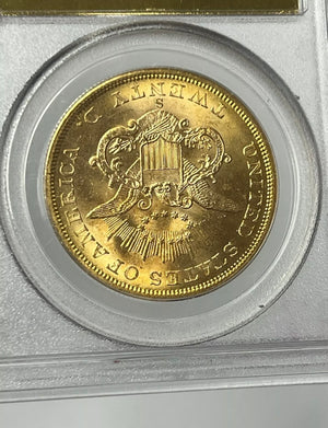 1857-S $20 Liberty Gold PCGS MS64 SS Central America Shipwreck W Pinch of Gold