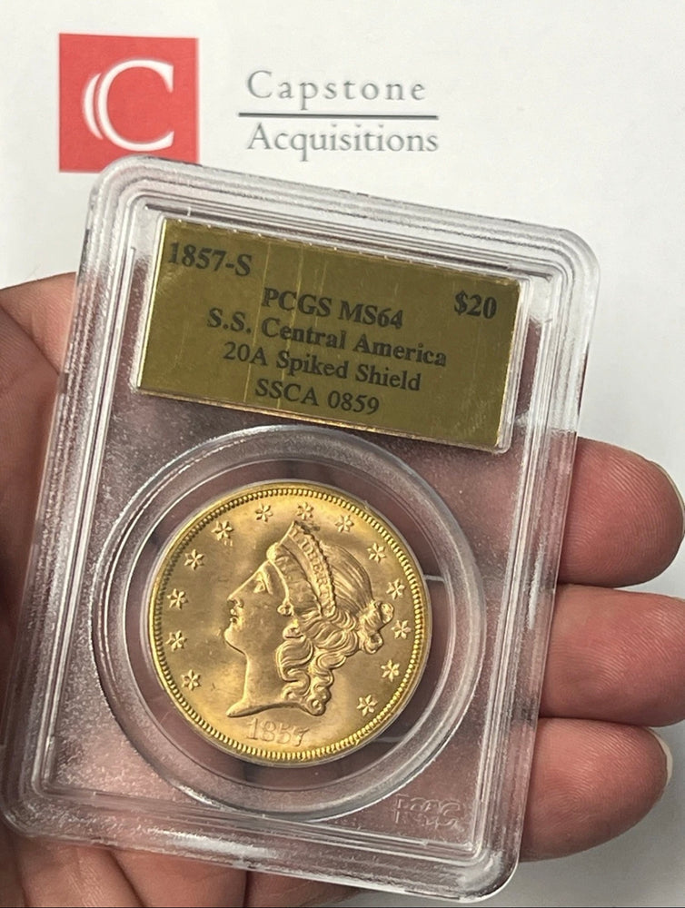 1857-S $20 Liberty Gold PCGS MS64 SS Central America Shipwreck NICE NEW PURCHASE