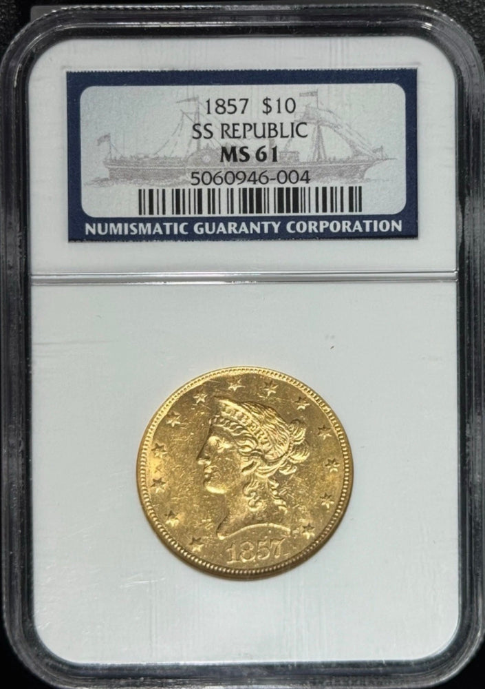 1857-P $10 Liberty Gold Eagle NGC MS61 SS Republic Shipwreck