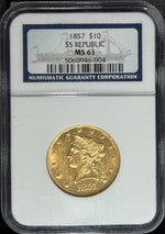 1857-P $10 Liberty Gold Eagle NGC MS61 SS Republic Shipwreck