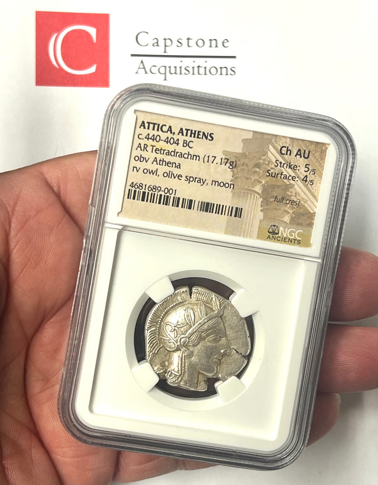 440-404 BC Attica Athens Owl Silver Tetradrachm NGC CH AU FULL CREST