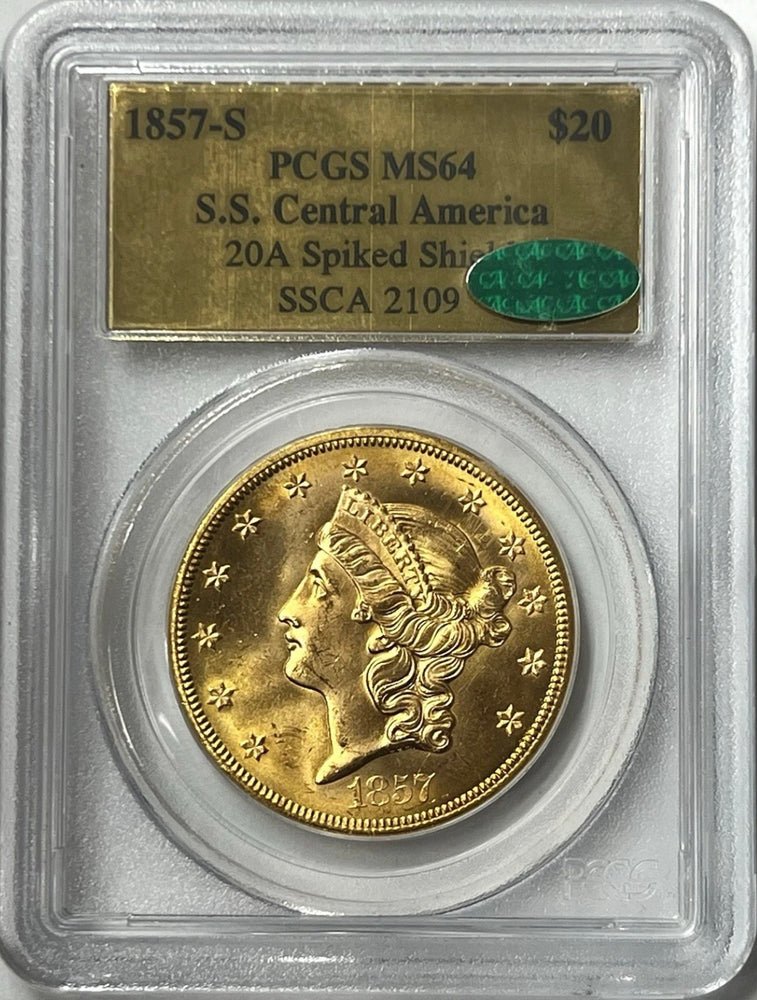 1857-S $20 Liberty Gold PCGS MS64 CAC SS Central America Shipwreck NEW PURCHASE