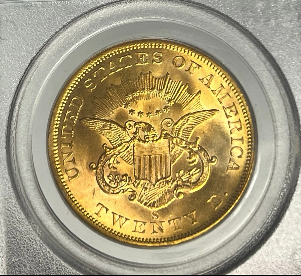 1857-S $20 Liberty Gold PCGS MS63 CAC SS Central America Shipwreck NEW LISTING