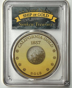 1857-S $20 Liberty Gold PCGS MS64 SS Central America Shipwreck W Pinch of Gold