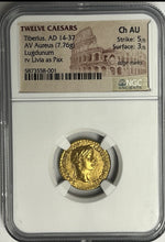 Tiberius AD 14-37 Gold Aureus NGC CHAU Tribute Penny In Gold Twelve Caesar’s