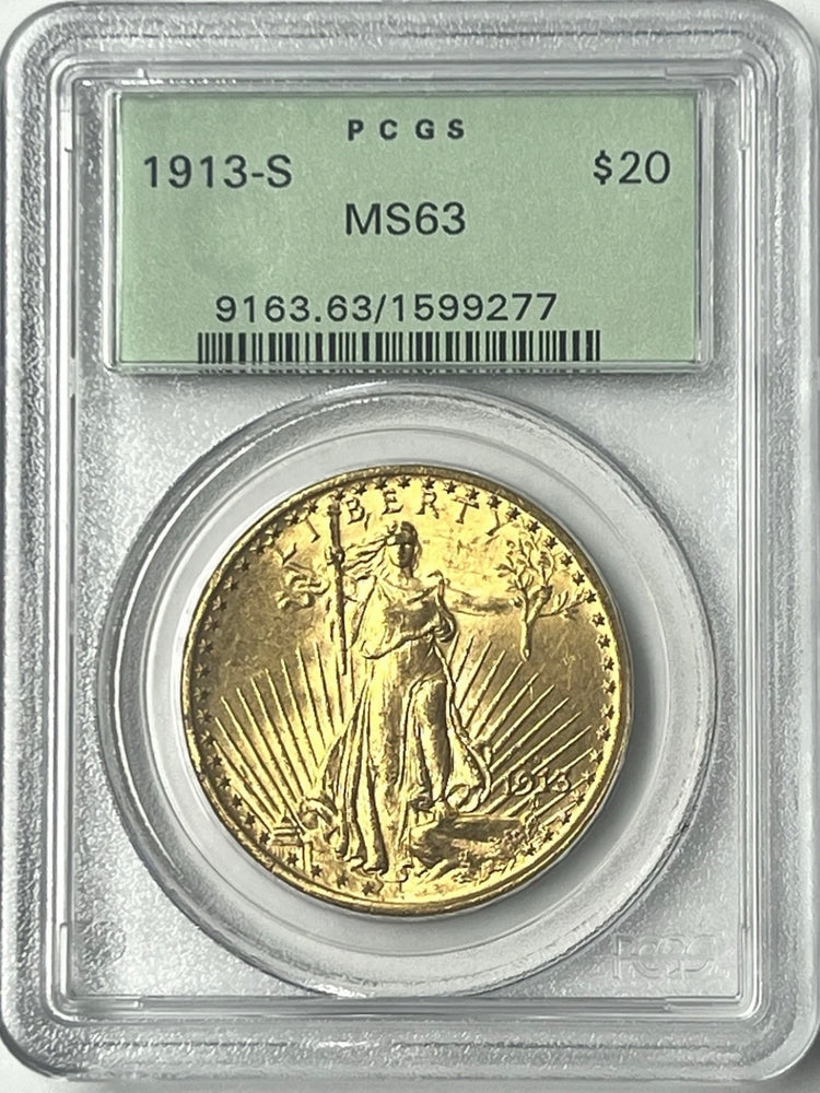 1913-S $20 Saint Gaudens Gold Double Eagle PCGS MS63 Old Green Holder