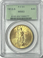 1913-S $20 Saint Gaudens Gold Double Eagle PCGS MS63 Old Green Holder